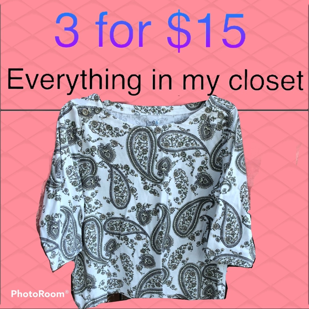 3 For $15 PXL  White & Grey Paisley Top